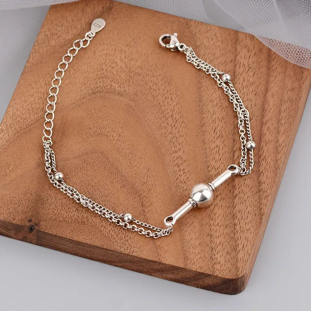 Silver Double Layer Chain Bracelets Vintage Round Shape Geometric Punk