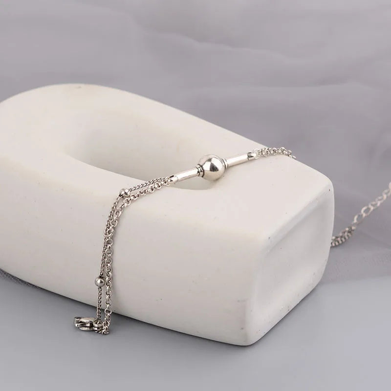 Silver Double Layer Chain Bracelets Vintage Round Shape Geometric Punk