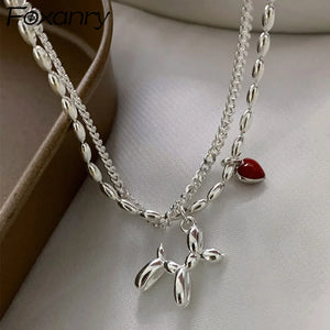 Silver Double Layer Chain Bracelets for Women LOVE Heart Party Jewelry