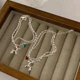 Silver Double Layer Chain Bracelets for Women LOVE Heart Party Jewelry