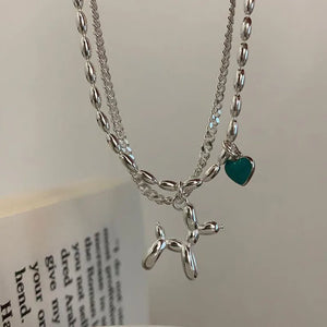 Silver Double Layer Chain Bracelets for Women LOVE Heart Party Jewelry