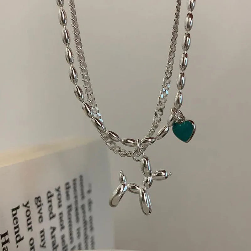 Silver Double Layer Chain Bracelets for Women LOVE Heart Party Jewelry