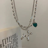 Silver Double Layer Chain Bracelets for Women LOVE Heart Party Jewelry