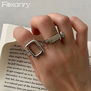 Silver Geometric Hollow Punk Ring Party Jewelry
