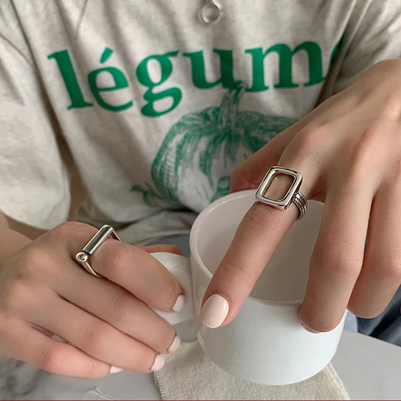 Silver Geometric Hollow Punk Ring Party Jewelry