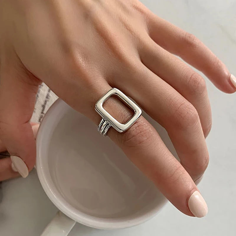 Silver Geometric Hollow Punk Ring Party Jewelry