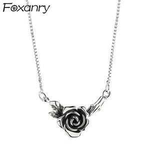 Vintage Rose Flower Thai Silver Necklace for Women