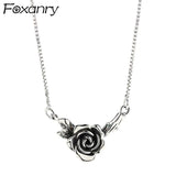 Vintage Rose Flower Thai Silver Necklace for Women