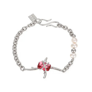 Silver Pearls Bracelets Pink Zircon Bride Jewelry
