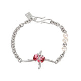 Silver Pearls Bracelets Pink Zircon Bride Jewelry