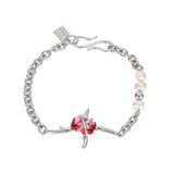 Silver Pearls Bracelets Pink Zircon Bride Jewelry