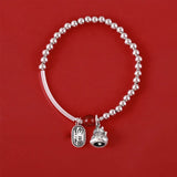 Silver Red Bead Bracelets with Cat Pendant
