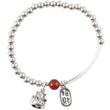Silver Red Bead Bracelets with Cat Pendant
