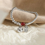 Silver Red Bead Bracelets with Cat Pendant