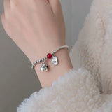 Silver Red Bead Bracelets with Cat Pendant