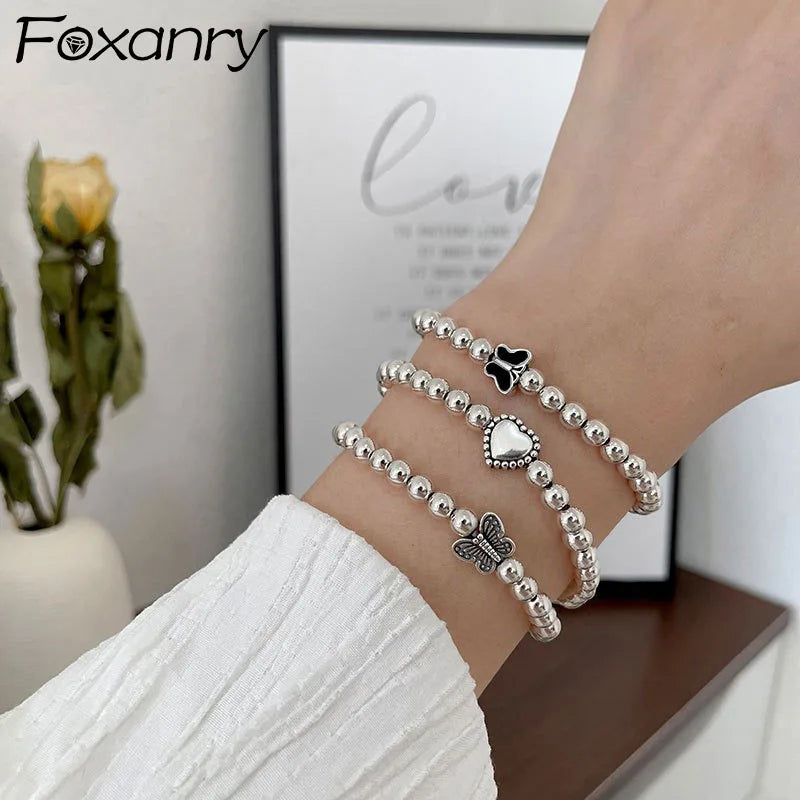 Silver Bead Bracelets LOVE Heart Butterfly Party Jewelry