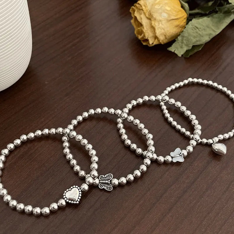 Silver Bead Bracelets LOVE Heart Butterfly Party Jewelry