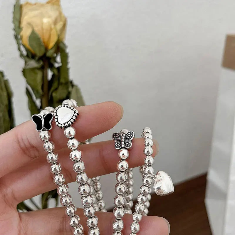 Silver Bead Bracelets LOVE Heart Butterfly Party Jewelry