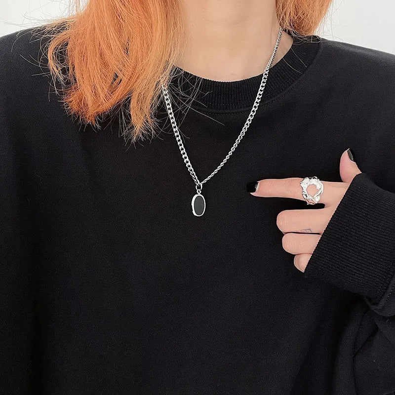 Silver Sweater Necklace Vintage Couple Round Shape Geometric Thai Silver