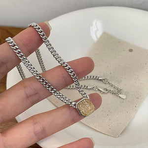 Silver Thick Chain Necklace for Women Vintage Zircon Jewelry