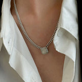Silver Thick Chain Necklace for Women Vintage Zircon Jewelry