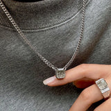 Silver Thick Chain Necklace for Women Vintage Zircon Jewelry