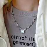 Silver Thick Chain Necklace for Women Vintage Zircon Jewelry
