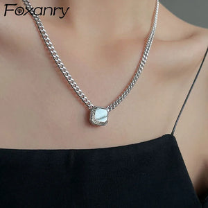 Silver Thick Chain Necklace for Women Vintage Zircon Jewelry