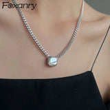 Silver Thick Chain Necklace for Women Vintage Zircon Jewelry