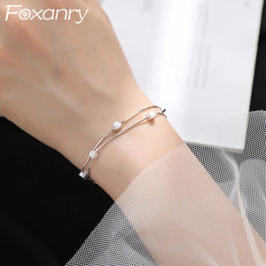 Silver Bracelet Women Double Layer Chain Geometric Party Jewelry