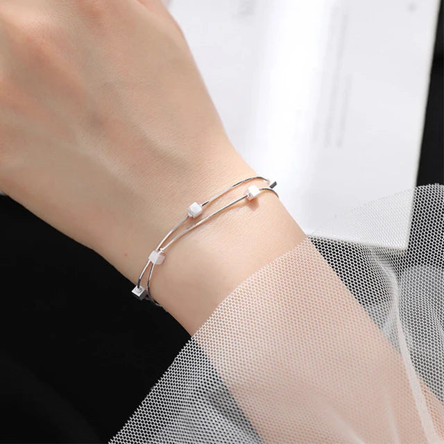 Silver Bracelet Women Double Layer Chain Geometric Party Jewelry