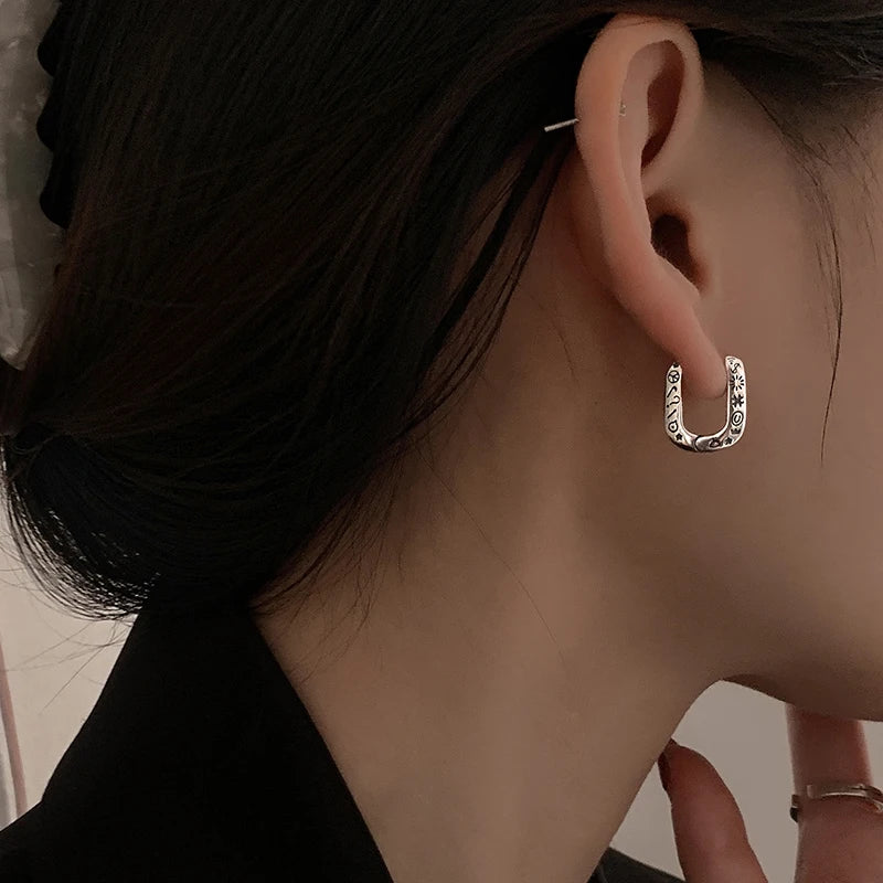 Silver Vintage Punk Earrings for Women Creative Doodle Geometry Jewelry