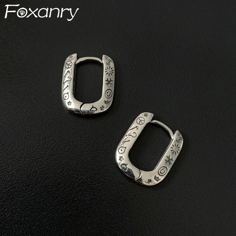 Silver Vintage Punk Earrings for Women Creative Doodle Geometry Jewelry