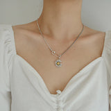 Silver Vintage Sweater Necklace with Daisy Pendant