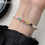 Smiley Face Pearl Chain Bracelet Charm Women Girl Vintage Punk Beach Party