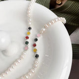 Smiley Face Pearl Chain Bracelet Charm Women Girl Vintage Punk Beach Party