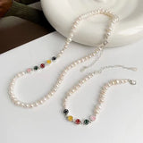 Smiley Face Pearl Chain Bracelet Charm Women Girl Vintage Punk Beach Party
