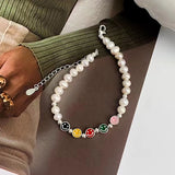 Smiley Face Pearl Chain Bracelet Charm Women Girl Vintage Punk Beach Party