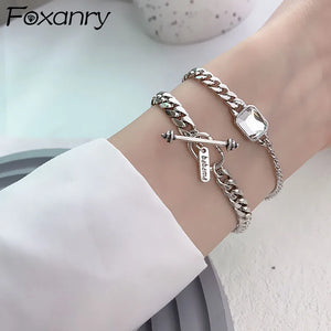 Vintage Stamp Bracelets Couples Geometric Tassel Thai Silver Party Jewelry