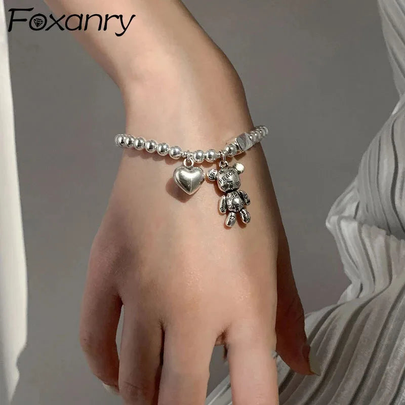 Vintage Bear Pendant Stamp Bracelet for Women