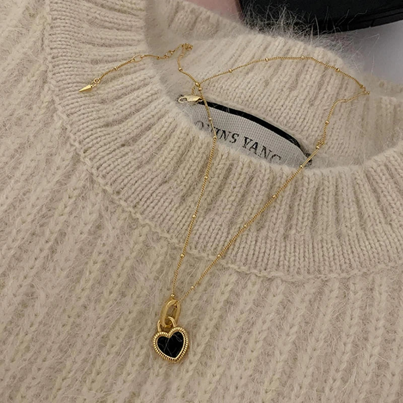 LOVE Heart Sweater Necklace Vintage Clavicle Chain Jewelry