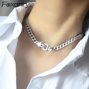 Thick Chain Necklace Hip Hop Punk Unique Belt Buckle Party Jewelry