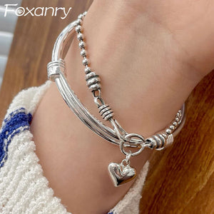 Vintage Punk LOVE Heart Bracelet Charm Women Girl