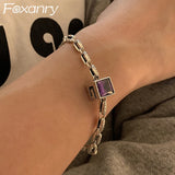 Vintage Punk Purple Zircon Bracelet for Women Couples Geometric