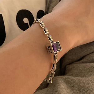 Vintage Punk Purple Zircon Bracelet for Women Couples Geometric