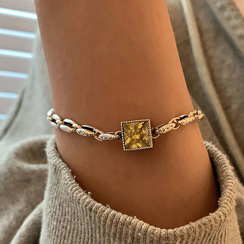 Vintage Punk Purple Zircon Bracelet for Women Couples Geometric