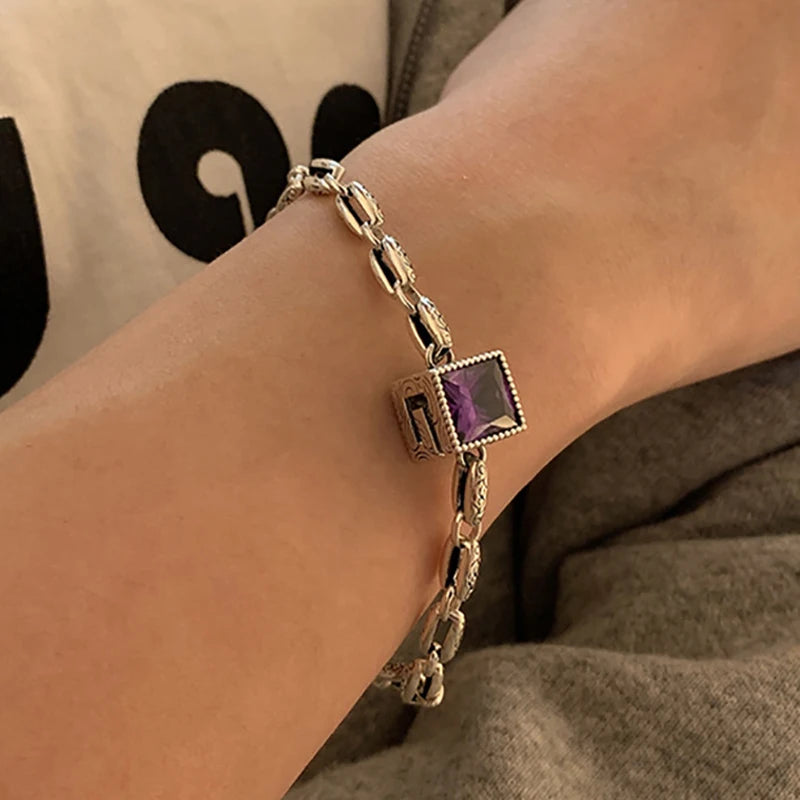 Vintage Punk Purple Zircon Bracelet for Women Couples Geometric