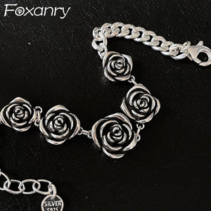 Vintage Punk Rose Flower Chain Bracelet Charm Women Girl Geometric Party Jewelry