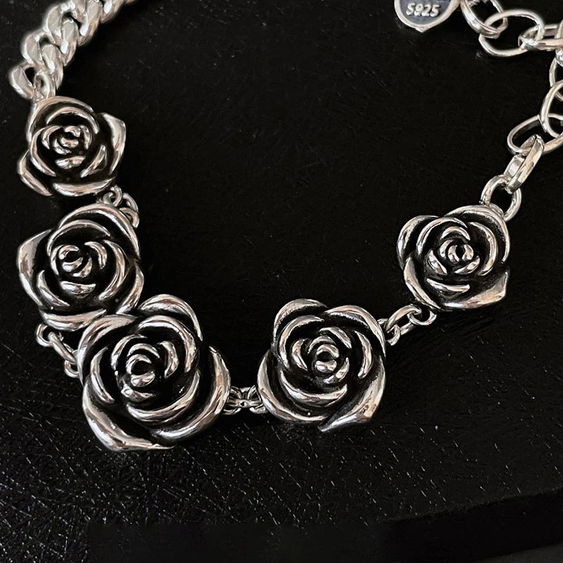 Vintage Punk Rose Flower Chain Bracelet Charm Women Girl Geometric Party Jewelry