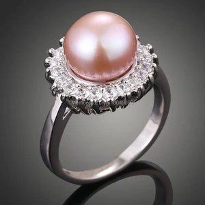 Pearl Inlay & Rhinejade Ring Plated Jewelry Size